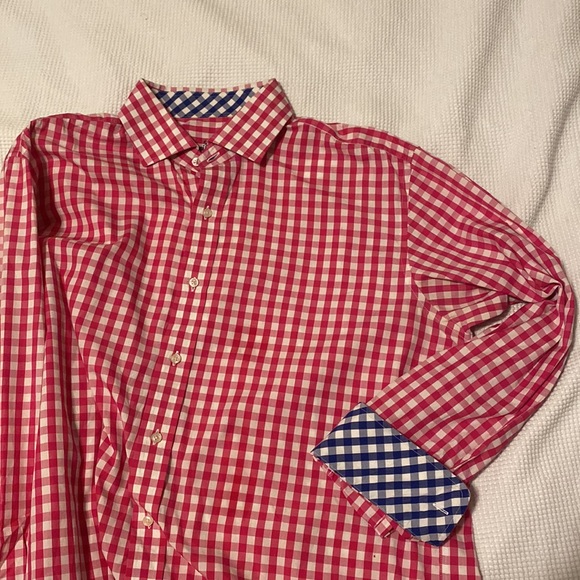 Pink and white plaid long sleeve button down shirt - Picture 4 of 7